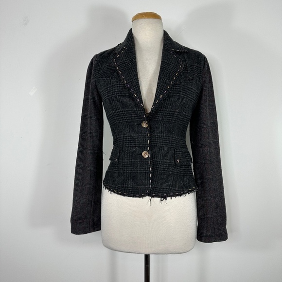 WET SEAL Y2K PLAID COTTON BLAZER JACKET Womens S Button Preppy Academia Girl - Picture 3 of 15